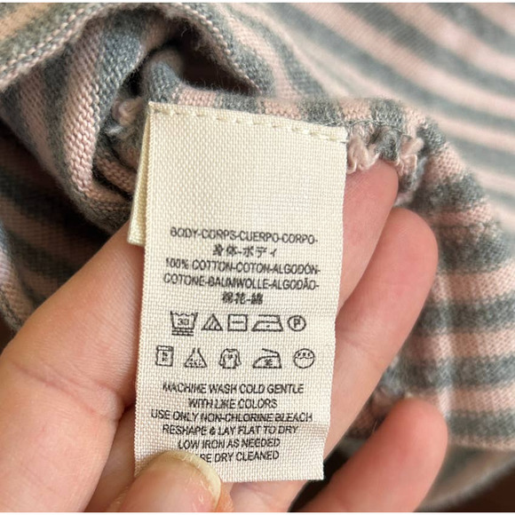 We The Free Pink/Gray Cropped Striped 100% Cotton Sweater Women’s Size M - Picture 6 of 7